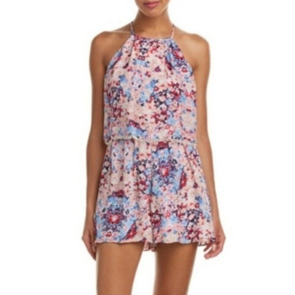 Women Parker Pink Floral Silk Shorts Romper XS Boho Party Feminine Cocktail